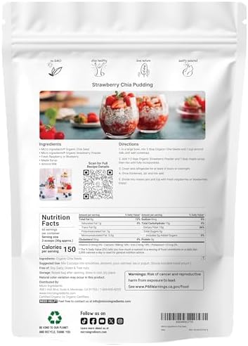 Organic Chia Seeds, 4lbs | Raw Chia Seed Source | Rich in Essential Fiber, Vegan Omega-3, & Plant Based Protein | Great for Baking, Smoothies, Pudding, & Oatmeal | Non-GMO, Gluten Free