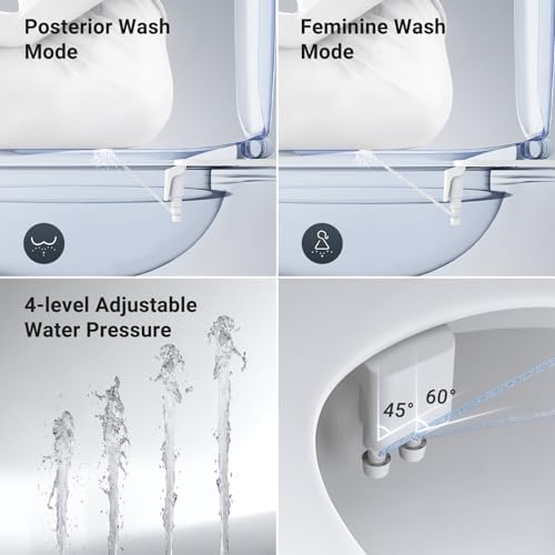 Bidet Attachment for Toilet Seat Sprayer - Non Electric Dual Nozzle with Cold Water - Self Cleaning, Portable Toilets Bathroom Spray for Butt Wash - Easy, Slim, Adjustable Pressure Control Rv Bidets