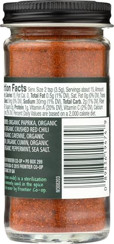 Frontier Co-op Organic Harissa Seasoning, 1.9 Ounce Bottle, N. African Heat with Chili Peppers, Cayenne, Paprika & Coriader