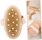 FRCOLOR 2-in-1 Massage Brush Rubber Head and Natural Boar Bristles for Exfoliating Dead Skin Long Handle Shower Scrubber for