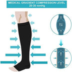 Compression Socks for Men Women, Open Toe Flight Compression Stockings, 20-30 mmHg Graduated Support Calf Compression Sleeves for Pregnancy Travel Work Varicose Veins(M-Black)
