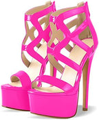 richealnini Women's Crisscross Platform Stiletto High Heels Strappy Sandals with Zipper