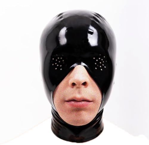 EXLATEX Latex Hood Mask Zipped Catsuits with Pin Eyes and Open Jaw Cosplay Party Costume for Men