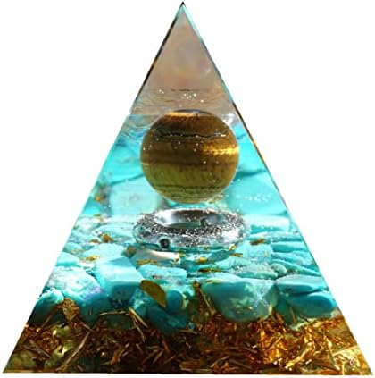 Orgonite Pyramid for Positive Energy Chakra Orgone with Crystal Healing Stones Attract Wealth Wisdom Meditation Gift (Tiger Eye - Turquoise)