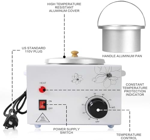 Portable Wax Warmer Machine for Painless Hair Removal, Women Men Professional Wax Heater with Adjustable Temperature Set, 20pcs Sticks (White - Single Pot)