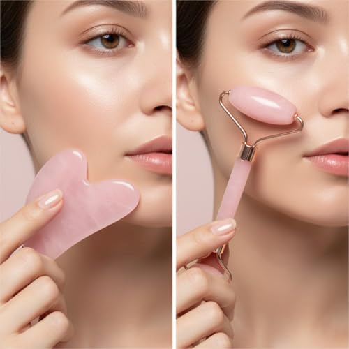 Jade-Style Roller and Gua Sha Set, Cooling Facial Massage Tools, Smooth Resin Skincare Duo for Face & Neck