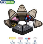 EZY DOSE 7-Day Weekly Pill Organizer, Daily Medicine Container and Vitamin Planner, Round Supplement Case, Compact, Travel Friendly, Portable Storage Sorter, 7-Sided Circle, Black, BPA Free