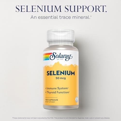 Solaray Selenium 50 mcg, Healthy Immune System, Thyroid Function & Antioxidant Support, 100 Capsules