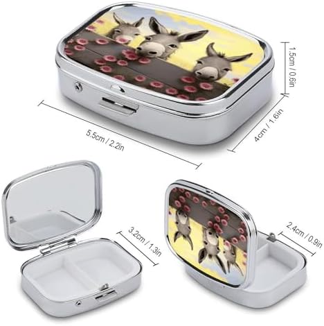 Square Pill Box,Donkey and Flower Medicine Pill Case,Two-Compartment Pill Box,Portable Pill Organizer for Purse Or Pocket