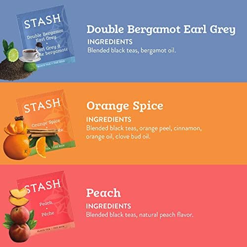 STASH Black Tea Variety Pack – Caffeinated, 6 Boxes of 18-20 Tea Bags Each – Orange Spice, Peach, Double Bergamot Earl Grey, Chai Spice, Super Irish Breakfast & Breakfast in Paris