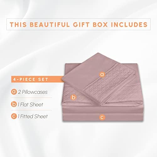 Elegant Comfort Luxurious 4-Piece Quilted Bed Sheet Set - Gift Box - 1500 Thread Count Egyptian Quality Softness - Wrinkle Resistant - All Around Elastic Fitted Sheet, Deep Pocket, Queen, Dusty Rose