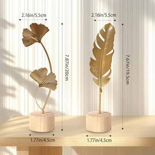 Two-Piece Luxury Nordic Metal Leaf Sculptures – Elegant Gold Ginkgo & Palm Leaf Art Décor, Modern Minimalist Metal Craft for Living Room, Entryway, Wine Cabinet, Home & Office Decoration