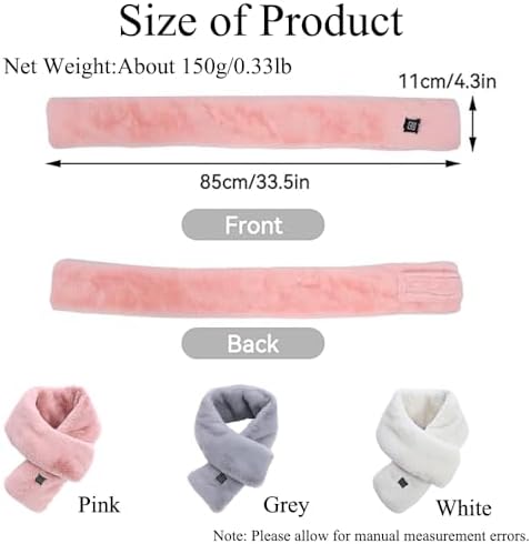 TopHomer Heated Scarf Rechargeable,Electric Heating Pad Blanket Shawl Neck Wrap 3-Level Heated Adjustments Warmer USB Graphene Intelligent Self Warming Winter Portable Scarves, White