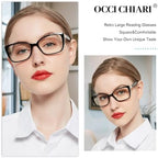 OCCI CHIARI Modern Big Frame Reading Glasses for Women Square Readers(Black 1.0x) 1.0 1.25 1.5 1.75 2.0 2.25 2.5 2.75 3.0 3.5 4.0 5.0 6.0