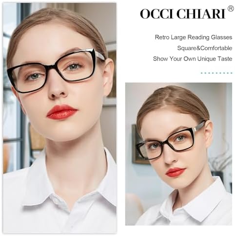 OCCI CHIARI Modern Big Frame Reading Glasses for Women Square Readers(Black 1.0x) 1.0 1.25 1.5 1.75 2.0 2.25 2.5 2.75 3.0 3.5 4.0 5.0 6.0