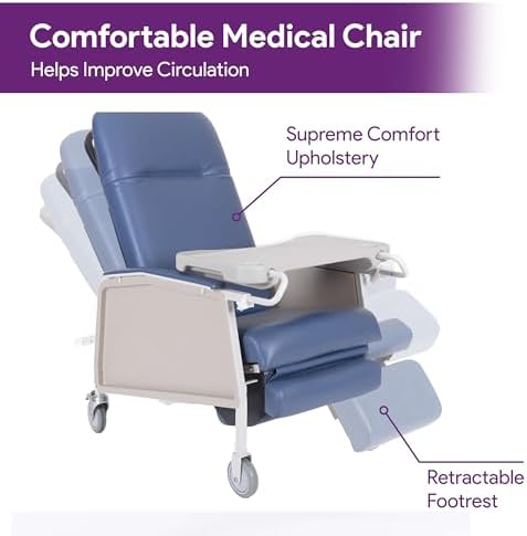 3 Position Geri Chair - Blue Medical Recliner Chairs for Elderly with Meal Tray for Home and Hospital - 250 Pound Weight Capacity - Reclining Medical Chair for TV, Relaxation, Food