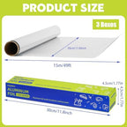 12in x 148ft Aluminum Foil Roll, Food Grade Aluminum Foil Non-Stick High Temperature Resistant Tin Foil Wrap with Cutter for Cooking, Grilling, Baking, Food Storage (3 Pack 12in x 49.2ft)
