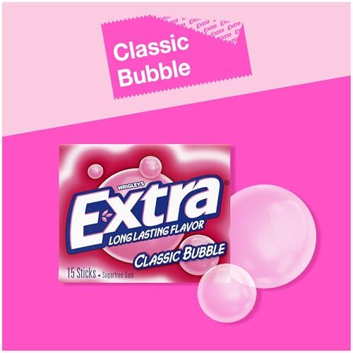 Extra Classic Bubble Gum Sugarfree Bulk, Individually Wrapped, perfect for Fresh Breath and Sharing at School, Work & Travel, 15 Ct, 10 Pack