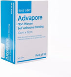 Blue Dot Advapore Fabric Non-Woven Self Adhesive Wound Dressing 50-Piece Set, 10 cm x 15 cm Size