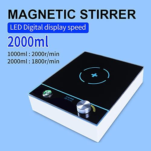 Laboratory Mixer, 2000ml Glass Plate Magnetic Stirrer, 2000 RPM Speed, Digital Speed, Waterproof Design, Low Noise Operation, High Power Motor, for Mixed Industrial Liquids