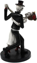 Skeleton Bride and Groom Figurine Wedding Cake Topper, Love Till Death Dancing Skull Couple Statue, Death Themed Skeleton Party Halloween Decoration (Romantic dance)