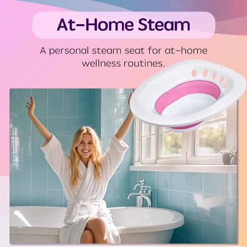 Sitz Bath for Toilet Seat, Foldable Postpartum Care Basin, Sitz Bath Tub for Soothes and Hemorrhoids and Perineum, Yoni Steam Seat - Pink
