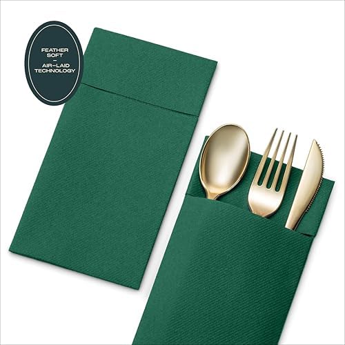 200-Count Linen-Feel Dinner Napkins with Pocket For Flatware, Soft & Thick White Disposable Paper Napkins With Pocket For Silverware for Wedding, Parties And Events
