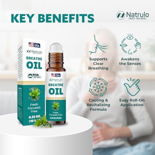 Breathe Essential Oil Roll On – Natural Peppermint Oil & Eucalyptus Oil for Skin – Refreshing Aromatherapy Essential Oil Roller to Support Clear Breathing, Focus & Revitalization – 10 ml, Made in USA