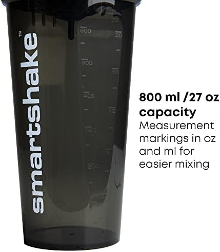Smartshake Protein Shaker Bottle, (GLOSSY, Black)