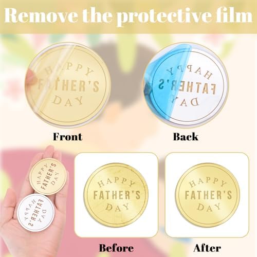 Father's Day Cupcake Toppers, 20Pcs Golden Mirror Round Happy Father's Day Font Cake Picks Acrylic Reflective Cake Charms for Party Decor
