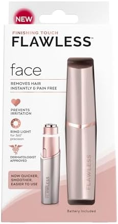Finishing Touch Flawless Facial Hair Remover for Women, Rose Gold Face Razor with LED Light, Recyclable Packaging