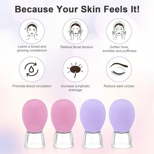 Sibba 4Pcs Glass Cupping Device, Silicone Vacuum Suction Cupping Set for Massage Therapy Scraping Slimming Meridians Anti-Cellulite, Anti Wrinkle, Use for Eyes, Face and Body