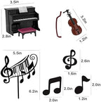 Music Cake Toppers - Piano & Violin Cake Decorations Set with Musical Score Notes for Themed Birthday Party