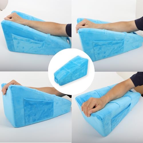 Sexysamba Arm Pillow Arm Elevation Pillow with 5 Pockets for Post Surgery Support Pillow for Elbow Arm Rest Wedge Pillow Shoulder Surgery Pillow with Removable Non-Slip Bottom Pillow Case - Blue