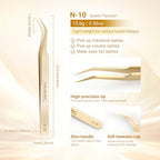 NAGARAKU Professional Eyelash Extension Tweezers, Precision Tip Stainless Steel Gold Lash Tool Curved Angled for Individual & Volume for Salon & Personal Use, Easy Fanning Volume Pinzas (N-10)