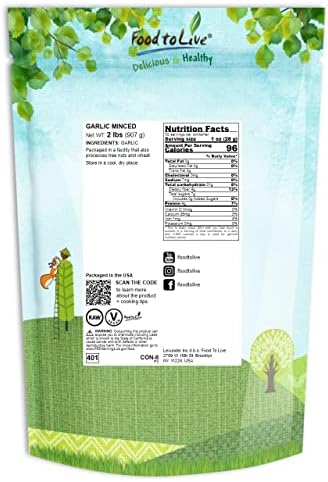 Food to Live - Minced Garlic, 2 Pounds – Dried Garlic Flakes, Vegan. More Intense than Garlic Powder. Rich in Vitamin B, Fiber, Selenium.