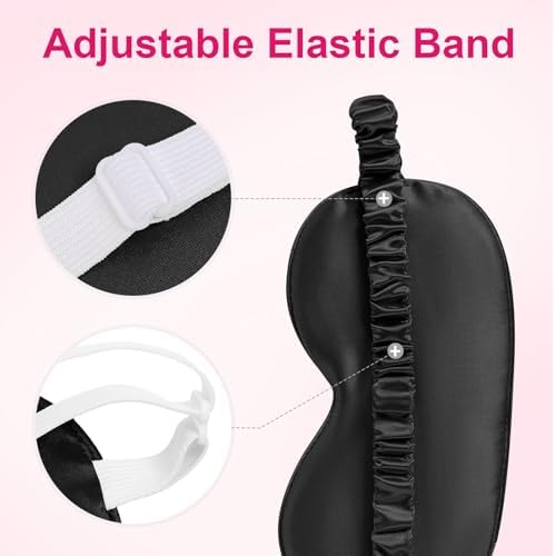 100% Natural Mulberry Silk Sleep Eye Mask with Adjustable Elastic Band for Women & Men Soft Light Blocking Cover Eyeshade Blindfold with Star Printed (Black)