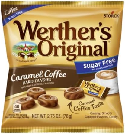 Werther's Original Sugar Free Variety Pack of 4 - One Bag of Each Flavor - Hard Caramels, Caramel Coffee, Caramel Chocolate, and Chewy Caramels