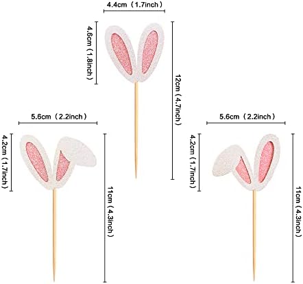 Ercadio 24 Pack Easter Bunny Ear Cupcake Toppers Glitter Pink Rabbit Ears Cupcake Picks Easter Bunny Cupcake Decors Rabbit Cake Toppers for Kids Girls Birthday Baby Shower Party Supplies