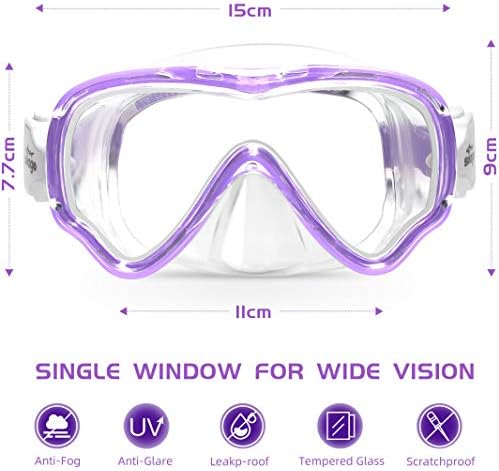 Seago Kids Swim Goggles Snorkel Diving Mask for Youth(5-15), Anti-Fog 180° Clear View