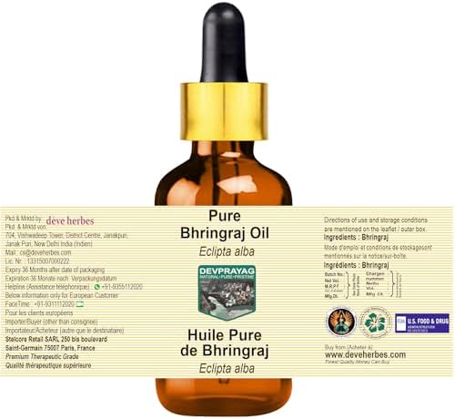 Pure Bhringraj Oil (Eclipta alba) with Glass Dropper 15ml (0.50 oz)