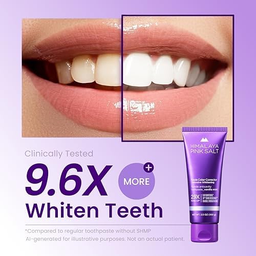 HIMALAYA PINKSALT Purple Whitening Toothpaste - Teeth Whitening, Deep Stain Remover with Fluoride, Plaque Remover, Appropriate for Sensitive Teeth, Peroxide Free - Vanilla Mint, 3.5 oz