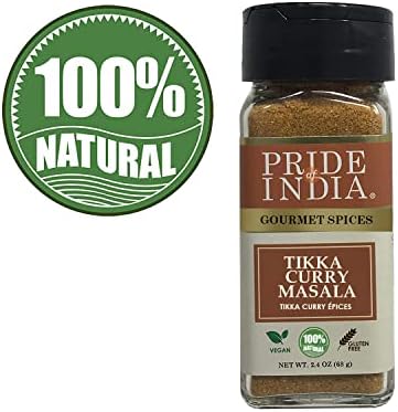 Pride of India – Tikka Curry Masala Seasoning Spice – Gourmet Curry Mix – Ideal for Vegetarian and Meat Dishes – Natural & GMO Free – Easy To Use - 2.4 oz. Small Dual Sifter Bottle