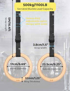 GHB Gymnastic Rings Wooden Gym Rings 1.25" Olympic Rings Adjustable Straps Pull Up Rings Sets for Workout Bodyweight Fitness Training