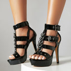 Feinlina Women’s Sexy Black Buckle Cross Strap Platform Stiletto High Heel Evening Party Dress Club Open Toe Sandals