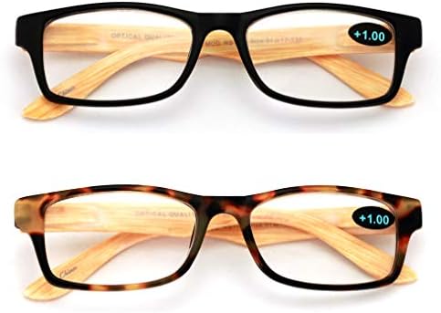 2 Pairs of Wood Grain Printed Temple Arm Reading Glasses - Spring hinge men women readers