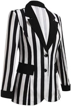 Black and White Striped Blazer for Women Long Sleeve Open Front Work Office Jacket Halloween Lapel Pockets Button Blazer Suit