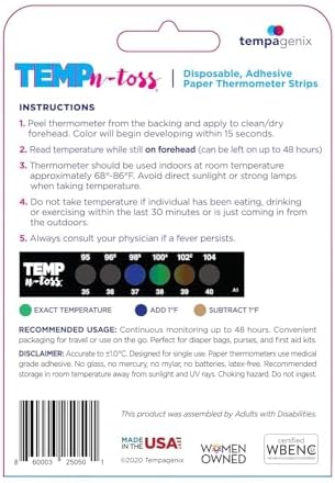 Fast Reading Disposable Forehead Thermometer Strips - Temp-N-Toss for Accurate & Hygienic Baby Temperature Measurement - Easy to Use and Reliable Single-Use Fever Indicator (6)