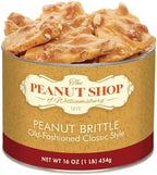 The Peanut Shop of Williamsburg Old Fashioned Peanut Brittle Candy, Hand Pulled Copper Kettle Cooked, Gluten Free Ingredients, Kosher Certified - 16 Oz Tin