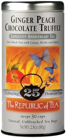 The Republic of Tea Ginger Peach Chocolate Truffle Black Tea Bags, 50 Tea Bag Tin